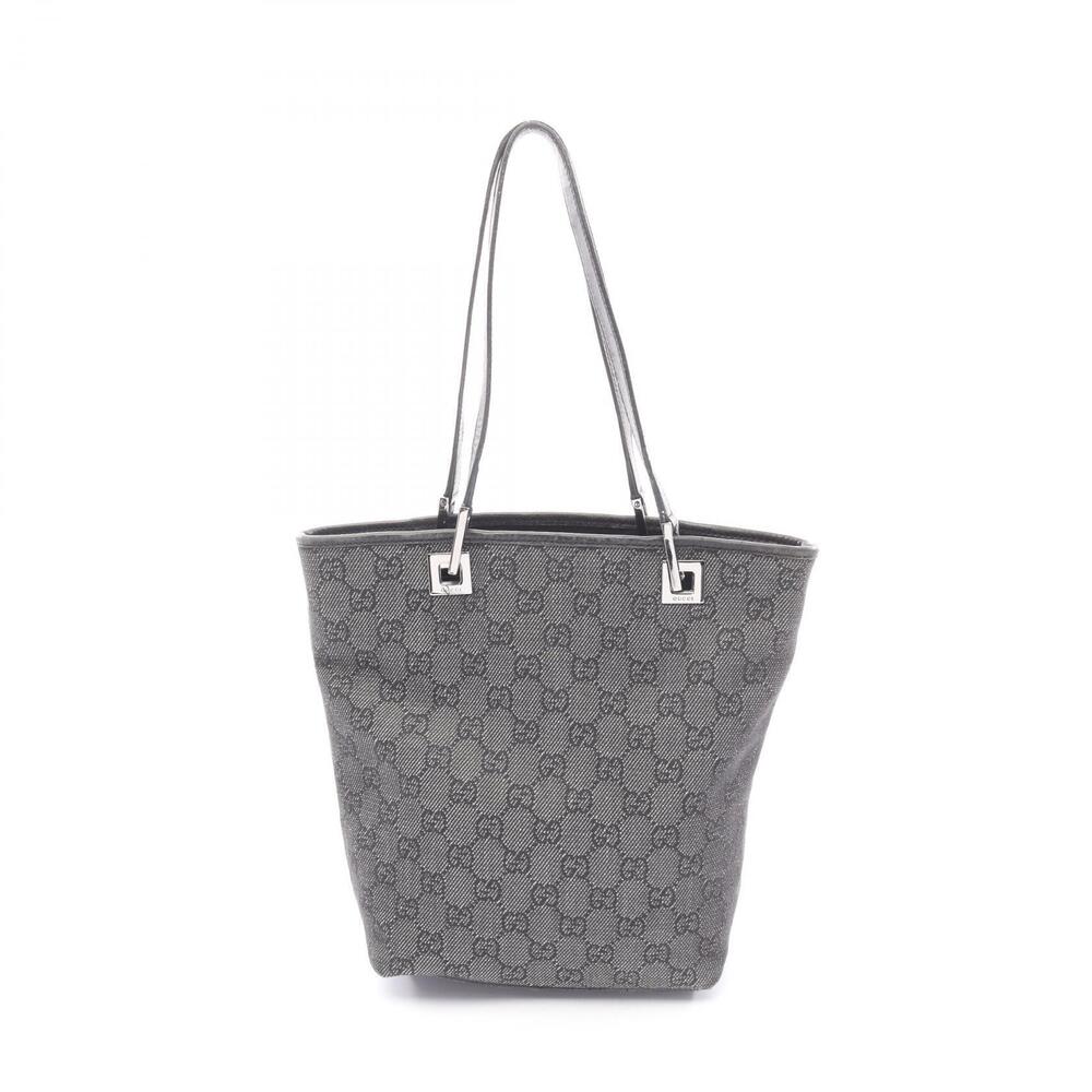 Gucci GG Denim Tote Bag Leather Black